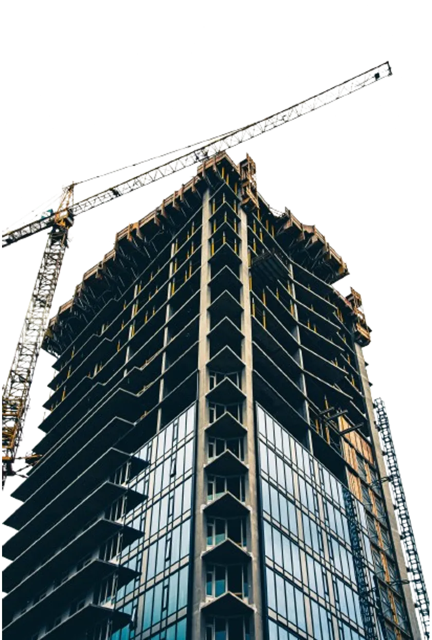 High-rise building under construction with tower crane