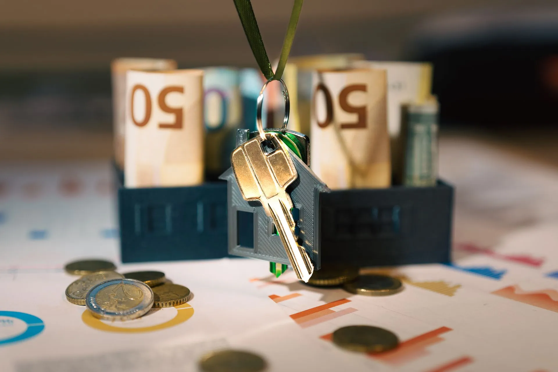 Keys and money symbolizing real estate finance